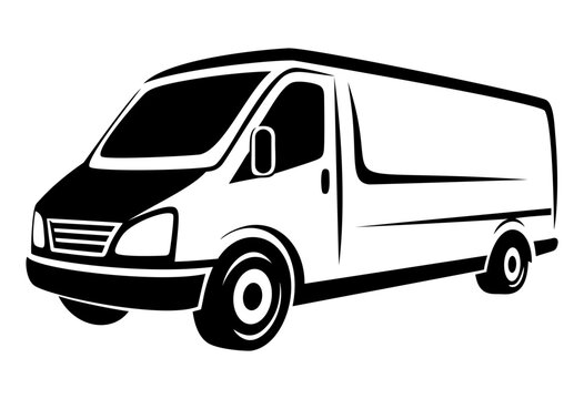Monochrome template for design with minibus, delivery, transportation themes.