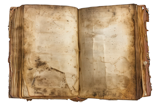 PNG Open Antique Book with Worn Pages - Vintage Design Element on Transparent Background
