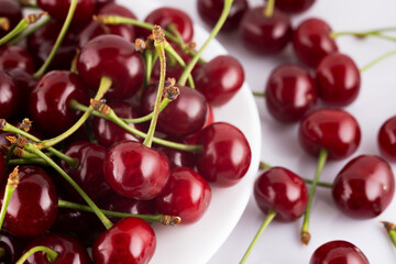 Ripe ripe cherries isolated on white background.
