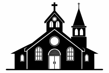 Church house vector silhouette, Christian church icon, Christian church with cross vector
