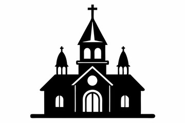 Church house vector silhouette, Christian church icon, Christian church with cross vector
