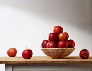 apples in a basket on a table isolated on white background