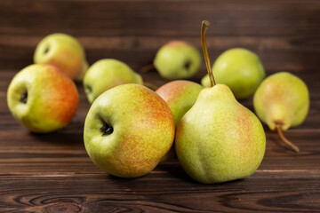 Fresh pear fruit on wooden table, Healthy fruit