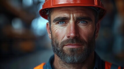 hyperrealistic 3d render of enthusiastic construction worker detailed hard hat and uniform expressive face capturing determination and pride