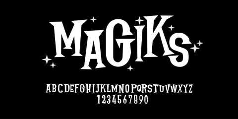 Obraz premium Magiks is Handwritten Original Typeface Inspired by Vintage Pulp Books, Magazine Covers, oldskul, B-Movies and Horror Films. vector EPS10.