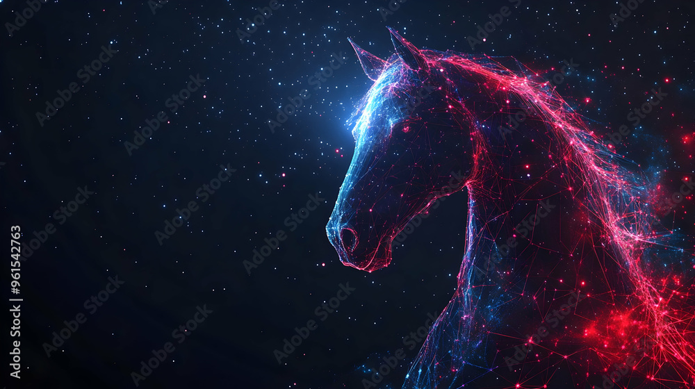 Wall mural abstract horse illustration constellation stars blue red galaxy space