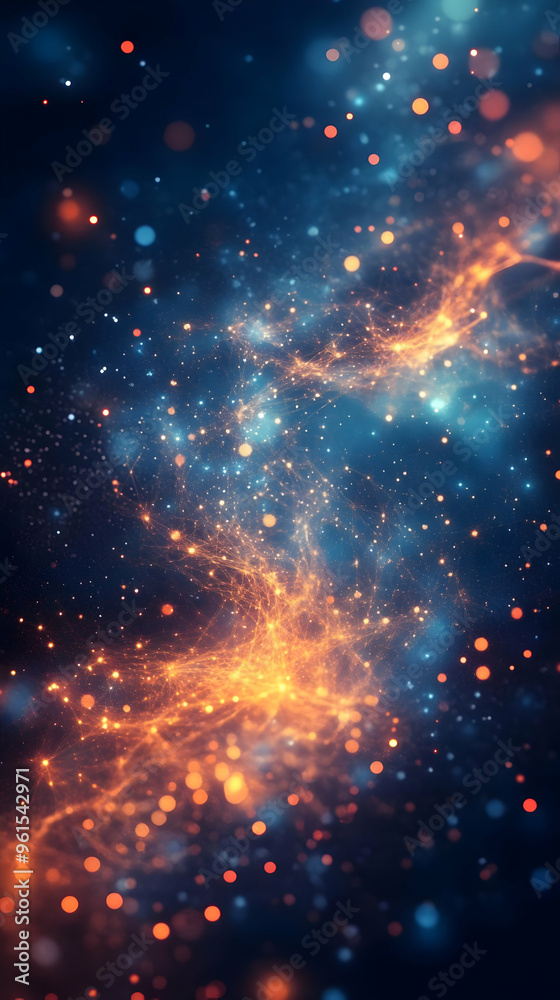 Wall mural cosmic dust abstract background illustration - orange and blue nebula