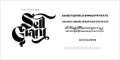Sell Giant elegant font alphabet uppercase lowercase and number. Classic lettering minimal fashion designs. Typography modern serif fonts regular decorative vintage concept. Vector illustration