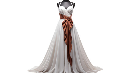 Fashion elegant party dress mannequin with stand, studio view, isolated on transparent background.
