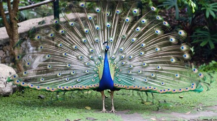 Obraz premium a peacock showing off its feathers, looking proud