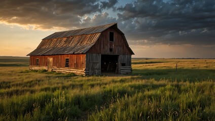 Fototapeta premium old barn at sunset
