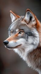 Obraz premium Professionally lit studio featuring a wolf, with soft lighting accentuating its sleek fur and intense gaze against a minimalistic backdrop.