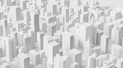 An isolated 3D city panorama on white background. It is rendered in 3D software.