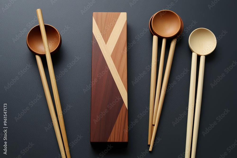 Wall mural modern geometric wooden chopsticks set collection