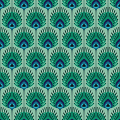 Peacock Feather Art Deco Scale Border Seamless Vector Repeat Pattern