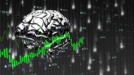 Digital brain with binary code and data processing animation - Powered by Adobe