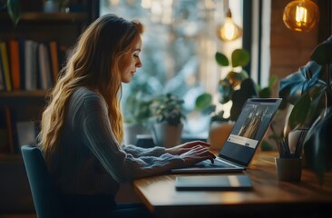 woman on laptop video meeting with team