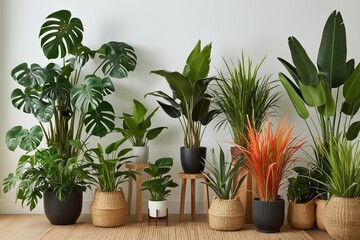 Fototapeta premium Ultimate Guide to Tropical Plants Featuring Monsteras Palms Rubber Plants Ficus and Colorful Grasses