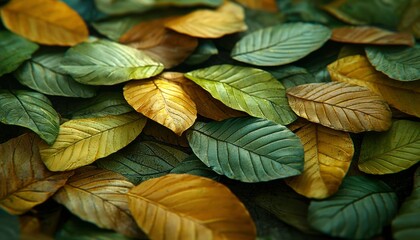Fototapeta premium Close-up of Overlapping Green and Yellow Leaves