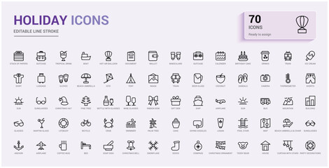 Set of holidays icons. Thin linear style icons Pack. Outline icon collection, line icon set for web and ui with icon names. Vector Illustration