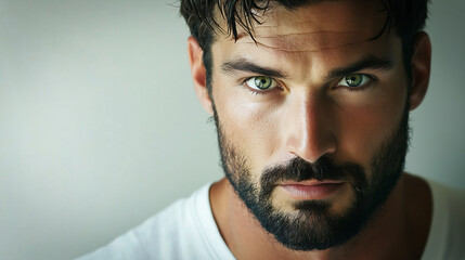 Obraz premium Intense Close-Up Portrait of a Man with Piercing Eyes and Rugged Expression