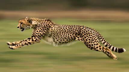 Animal poses of a cheetah mid-run, displaying speed and grace