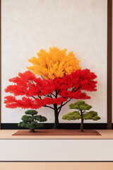 Tranquil Japanese landscape showcasing the dramatic change of leaf colors in the enchanting Koyo season 