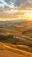 Fototapeta premium Rolling Hills and Golden Sunset in Tuscany.