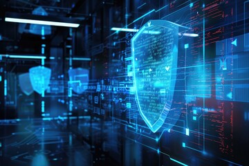 Virtual cybersecurity shield protecting digital systems against cyber attacks AI