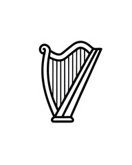 Editable stroke vector of a harp, a musical instrument with strings.