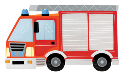 cartoon scene with firetruck fire brigade car heavy duty truck isolated illustration for kids © honeyflavour