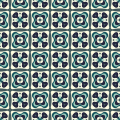 Blue and Teal Azulejo Tiles Seamless Vector Repeat Pattern