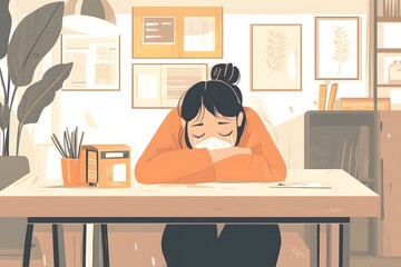 A Woman Sitting at a Table Crying into Her Hands