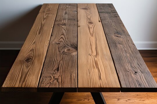 Rustic Oak Plank Table Design with Textured Wood Finish