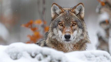 Fototapeta premium canis lupus grey wolf portrait powerful wildlife predator in the wild natural forest environment outdoor wilderness photo capturing majestic carnivore