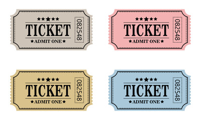A set of vintage old ticket icons. Retro ticket design template. Tickets for cinema, movie, circus, carnival, film, festival, etc. Vector illustration.