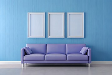 Elegant Blank Triple Frames Mockup for Wall Art Design in a Home Interior Setting