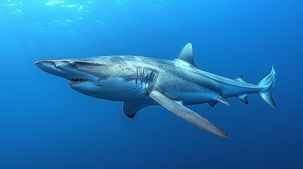 Fototapeta premium hammerhead shark in the wild underwater marine environment swimming through the deep sea predator species thriving in their natural aquatic habitat and ocean wildlife