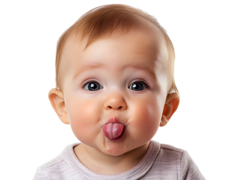 Baby Making Funny Faces and Sticking Out His Tongue, Playful and Adorable, Isolated on a Transparent PNG Background    - Powered by Adobe