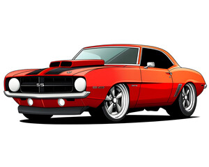 Fototapeta premium Cartoon Car: Muscle Car, Classic Car, Historic Car with Bold Lines, Isolated on a Transparent PNG Background 