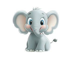 Obraz premium Cute Baby Elephant Cartoon with Floppy Ears, Isolated on a Transparent PNG Background 
