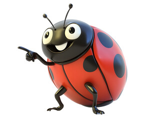 Cute Cartoon Ladybug Pointing Aside with a Friendly Smile, Isolated on a Transparent PNG Background   