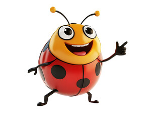 Cute Cartoon Ladybug Pointing Aside with a Friendly Smile, Isolated on a Transparent PNG Background   