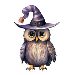 Obraz premium Cute Owl Wearing Witch Hat Isolated on a Transparent Background