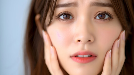 Fototapeta premium Health Asian Young Woman Touching Her Mouth Expres