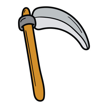 recommend clip art: Hand drawn cartoon scythe on white background.