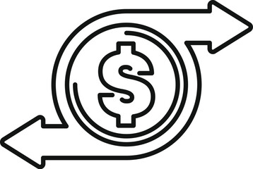 Simple yet impactful line art illustration depicting the concept of money turnover, with arrows rotating around a dollar sign