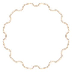 Vector circle frame composed of connected by knots formed by twisted ropes. Nautical circle frame. Isolated on white background