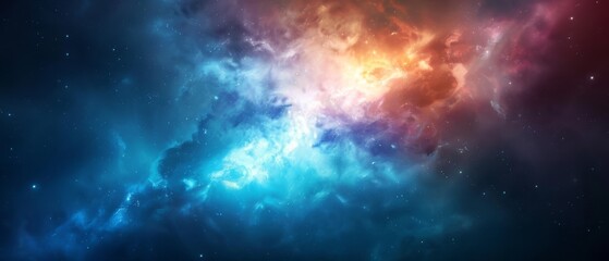 Fototapeta premium A star-filled expanse with clouds below, a sky of stars at its heart, surrounded by a blue sky dotted with stars