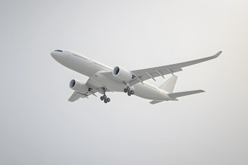 Obraz premium White Airplane in Mid-Flight Against a Cloudy Sky
